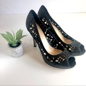 Franco Sarto cutout peep toe black heel sz 9.